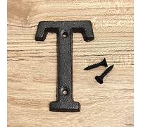 3D House Plaque Numbers 0-9 Letter A-Z Black Cast Iron 8cm Metal Digital Door Plate Sign with Screws Alphabet Home Outdoor Anti-Rust Exterior Signage Doorplate Hotel Apartment Street Mailbox (T)