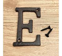 3D House Plaque Numbers 0-9 Letter A-Z Black Cast Iron 8cm Metal Digital Door Plate Sign with Screws Alphabet Home Outdoor Anti-Rust Exterior Signage Doorplate Hotel Apartment Street Mailbox (E)