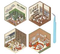 3D House Sticker Set,3D Sticker Scene,Sticker House, Contains Four Styles and 1 Tweezers, Cute Painting Style, Smooth Tearing, and Can Create A Girl's Mini Cottage at Any Time