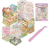 3D House Stickers 20 Set Fun DIY Sticker Scene Collection Book for Kids Make Your Own Mini Fruit Store,Clothing Store,Flower Shop Therapy for Adult for Relief Stress Pass The Time