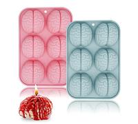 3D Human Brain Silicone Molds, 2 Pack Realistic Halloween Organ Shape Silicone Molds for Candy Chocolate Pudding Dessert Jelly Handmade Soap Suitable for Halloween Party Props