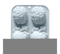 3D Human Heart Cake Mold, 4-Cavity Brain Candle Molds, Realistic Silicone Design, Non-Stick Flexible Tray for Chocolate Soap Clay Jelly Muffin Halloween Party Craft Making 6.42x5.08x1.26in