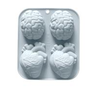 3D Human Heart Cake Mold | 4-Cavity Realistic 3D Brain Heart Candle Casting Molds | Halloween Party Supplies, Non Stick Craft-Making Tool for Soap Clay Jelly Chocolate Muffin Pudding