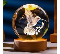 3D Hummingbird Crystal Ball 60mm - Hummingbird Figurine Glass Animal Decor for Room, Birthday, Lovers Keepsake Paperweight