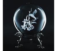 3D Hummingbird Crystal Ball with Metal Stand, Prefdo Paperweight 60mm(2.3Inch) Laser Engraved Glass Sphere Display Globe Meditation Ball Desktop Decor