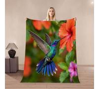 3D Hummingbird Throw Blanket 130x150cm Microfiber Fleece Ultra Super Soft Fleece Cozy Plush Warm Flowers Birds Flannel Blanket All Season Bedding for Bed Couch Travel（MXX 1-2）