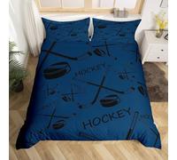 3D Ice Hockey Bedding Set Dark Blue Pattern Duvet Cover Soft Brushed Microfiber Quilt Cover with Zipeer Closure and 2xPillowcases 50x75cm for Teens Adults (Single 135x200cm) d.1832