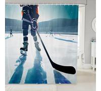3D Ice Hockey Shower Curtain Sports Theme Shower Curtains Mould Proof Resistant Waterproof Polyester Fabric Bathroom Curtains 90 x 180 Bath Curtain for Wet Rooms F.2362