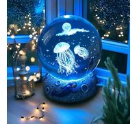 3D Illuminated Ocean Crystal Ball Night Light with Engraved Glass & Resin Base - 8cm Romantic Desktop Decor, USB-Powered Gift for Women Girls Kids Birthday Christmas (Jellyfish)