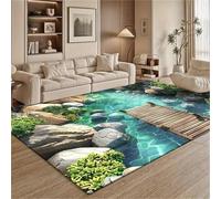 3D Illusion Carpet, 120x180cm，Modern Natural Landscape Small Bridge River Stone Forest Beautiful Rugs Mat, Soft Non-slip Washable Rug for Study, Dormitory, Corridor, Living Room Indoor Decoration