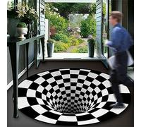 3D Illusion Carpet Doormats Optical Illusion Area Rug Abstract Non Slip Black White Checkered Round Carpets for Indoor Outdoor Hallway Home Decor
