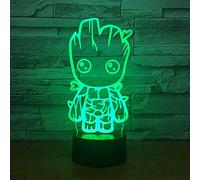 3D Illusion Light USB Acrylic 3D with Night Lights Avengers Superhero Tree Man Groot Figure 3D Illusion Color Replacement Lamp for Bedroom Gift