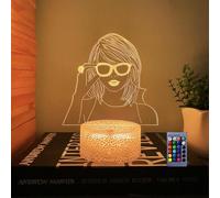 3D Illusion Night Light for Kids Bedroom, Taylor Theme 16 Colors LED Night Lamp, Dimmable Touch & Remote Control Optical 3D Visual Light, USB/Battery Powered Safe Nightlight for Boys Girls Fans Gift
