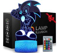 3D Illusion Sonic The Hedgehog Night Light, 16 Color Change Decor Lamp with Remote Control Kids Bedroom Decoration, Creative Lighting for Kids and Son