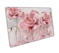 3D Illustration Style Delicate Pink Gold Roses Reflecting In Grey Marble Wall Art Print On Canvas Picture For Home Office Decor 30x20cm (12x8In)