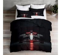 3D Industrial Coverless Duvet, Double Size Reversible Formula One Car Neon Patterned Lightweight Quilt Comforter - Black Red Washable Duvet No Cover Bedding Set with 2 Pillowcase, 200 x 200 cm