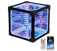 3D Infinity Mirror Cube Lamp, RGB LED Cosmic Tunnel Light with Dynamic Music Sync Modes, Touch Control & Remote, Hyperspace Night Light for Bedroom or Gaming Room