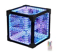 3D Infinity Mirror Tunnel Light, Rgb Colors Cool Cube Night Light with Remote Control and App Control, Multiple Modes, 10cm Sound Reactive Table Desktop Lamp, for Living Room & Bedroom