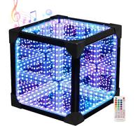 3D Infinity Mirror Tunnel Light,RGB Colors Cool Cube Night Light with Remote Control and App Control,for Living Room & Bedroom Black 10x10x10cm