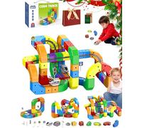 3D Infinity Track, DIY Cube Track Trackle Toy Set, 3D Magnetic Embedded Layouts Track Toy with Gravity-Defying Motorized Train and Traffic Signs, DIY Cube Track for Boys Girls (123PCS+2cars)