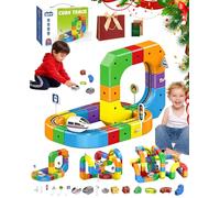 3D Infinity Track, DIY Cube Track Trackle Toy Set, 3D Magnetic Embedded Layouts Track Toy with Gravity-Defying Motorized Train and Traffic Signs, DIY Cube Track for Boys Girls (51PCS+1car)