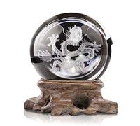 3D Inner Carving Dragon Crystal Ball Feng shui Crystal Glass Globe Paperweight with Wood Stand For Home Decor