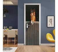 3D Interior Door Stickers Self-Adhesive Wall Murals - Horse - Door Decals Peel and Stick Vinyl Waterproof Door Wallpaper 30.3 x 78.7 inch