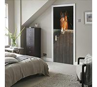 3D Interior Door Stickers Self-Adhesive Wall Murals - Horse - Door Decals Peel and Stick Vinyl Waterproof Door Wallpaper 31.6 x 78.7 inch