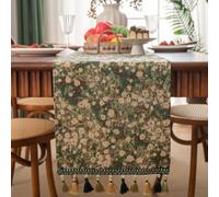 3D jacquard weave, for daisy pattern, green cream tassels, 33x120cm size, spring decor(33-120)
