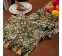 3D jacquard weave, for daisy pattern, green cream tassels, 33x120cm size, spring decor(33-180)