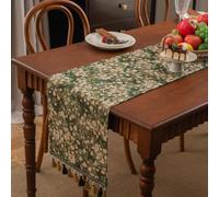 3D jacquard weave, for daisy pattern, green cream tassels, 33x120cm size, spring decor(33-275)