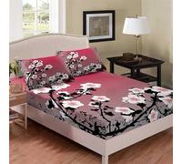 3D Japanese Cherry Blossom Single Fitted Sheet Girl Printed Bed Sheets 30 cm Deep Fitted Sheets Soft Microfiber Bedding 90x190 cm with 2 Pillowcases for kids and aldults C.L626