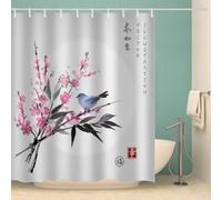 3D Japanese Chinese Style Shower Curtain Mould Proof Resistant Extra Wide Shower Curtains 240 x 200 cm Drop Wet Room Waterproof Washable Fabric Flowers Bathroom Curtains with 12 Hooks d-1836