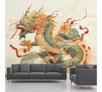 3D Japanese Oriental Dragon Wall Stickers, Magical Asian Animal Mural Self-Adhesive Wallpaper, Oriental Legend Vinyl Murals Poster for Home Office Bedroom Decoration 210x300 cm