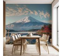3D Japanese-Style Mount Fuji Wall Stickers, Blue Sky Clouds Lake Mural Self-Adhesive Wallpaper, Asian Landscape Vinyl Murals Poster for Home Office Bedroom Decoration 210x300 cm