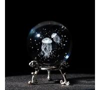 3D Jellyfish Crystal Ball 60mm Glass Sea Animal Decorative Ball with Stand