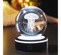 3D Jellyfish Crystal Ball Night Light - RGB Color-Changing Ocean Theme Desk Decor, Laser Engraved Marine Gift for Women Men, Unique Birthday for Her Him, Home Office Ornament