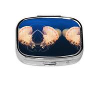 3D Jellyfish Print Pill Box 2 Compartment Medicine Pill Case,Portable for Pocket Or Purse Pill Box Decorative Metal Medicine Organizer
