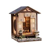 3D Jigsaw Puzzles Traditional Japanese DIY Dollhouse Kit, Wooden Miniature House with Furniture, 152 Pieces, Stone Base, Assembly Instructions, Ages 14+