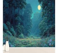 3D Jungle Forest Plants Rainforest Moon Wall Stickers, Trees Nature Starry Sky Mural Self-Adhesive Wallpaper, Fairytale Forest Vinyl Murals Poster for Home Office Bedroom Decoration 210x300 cm