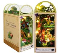 3D Jungle Hut Wooden Book Stand Puzzle DIY Dollhouse Wood Bookends Book Nook Model Building Kit with LED Light for Teens and Adults to Build-Creativity Gift for Birthdays Christmas Halloween