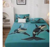 3D Killer Whale Single Fitted Sheet Ocean Theme Printed Bed Sheets 30 cm Deep Fitted Sheets Soft Microfiber Bedding 80x200 cm with 2 Pillowcases for kids and aldults C.L513