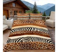 3D King Size Duvet Cover Sets 3D Printed Animal Leopard Print Bedding, Striped Zebra Soft Microfibre Duvet Cover Sets Quilt Cover and Pillow Set with Zipper 3 Pcs