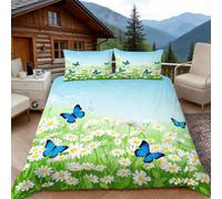 3D King Size Duvet Cover Sets 3D Printed Butterfly & Flower Pattern Bedding, Dandelion Soft Microfibre Duvet Cover Sets Quilt Cover and Pillow Set with Zipper 3 Pcs