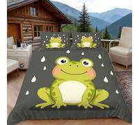 3D King Size Duvet Cover Sets 3D Printed Cartoon Frog Bedding, Cute Animals Soft Microfibre Duvet Cover Sets Quilt Cover and Pillow Set with Zipper 3 Pcs