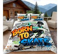 3D King Size Duvet Cover Sets 3D Printed Cartoon Skateboard Bedding, Street Style Soft Microfibre Duvet Cover Sets Quilt Cover and Pillow Set with Zipper 3 Pcs