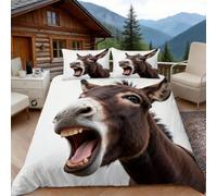 3D King Size Duvet Cover Sets 3D Printed Cute Little Donkey Bedding, Simple Soft Microfibre Duvet Cover Sets Quilt Cover and Pillow Set with Zipper 3 Pcs