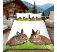 3D King Size Duvet Cover Sets 3D Printed Cute Rabbit Bedding, Minimalistic Soft Microfibre Duvet Cover Sets Quilt Cover and Pillow Set with Zipper 3 Pcs