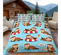 3D King Size Duvet Cover Sets 3D Printed Otter Motif Bedding, Summer Illustration Soft Microfibre Duvet Cover Sets Quilt Cover and Pillow Set with Zipper 3 Pcs
