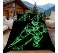 3D King Size Duvet Cover Sets 3D Printed Puck Sports Bedding, Neon Soft Microfibre Duvet Cover Sets Quilt Cover and Pillow Set with Zipper 3 Pcs